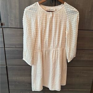 Madewell Pale Peach Embossed Dots Silk Blend 3/4 Sleeve Lined Dress Size 2